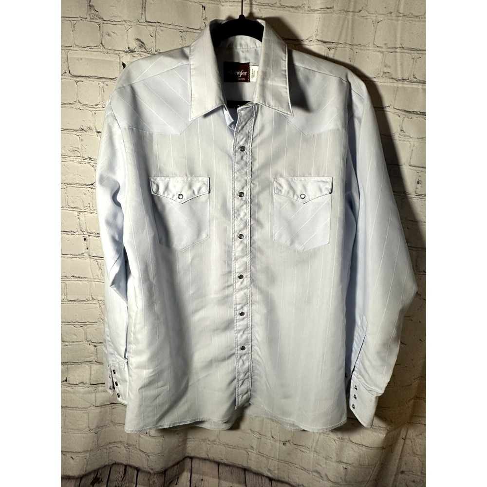 Wrangler Mens Western Snap Front Shirt Light Blue Pinstripe Long Sleeve Large